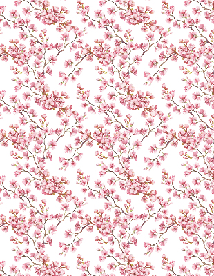 Blackout roller blind Pink petals of buds on the tree
