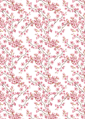 Blackout roller blind with pink tree buds print