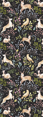 Fabric roller blind for window Roe deer birds and rabbits