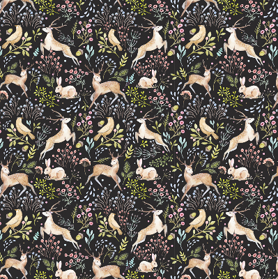 Fabric roller blind for window Roe deer birds and rabbits
