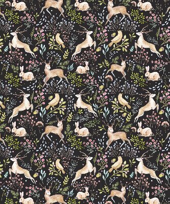 Fabric roller blind for window Roe deer birds and rabbits