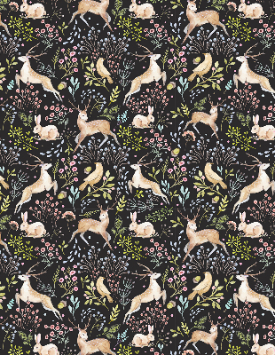Fabric roller blind for window Roe deer birds and rabbits