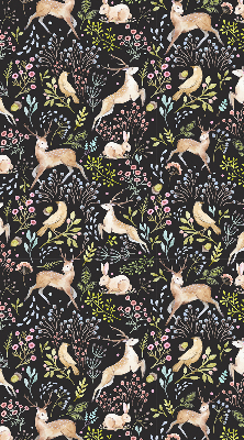 Fabric roller blind for window Roe deer birds and rabbits