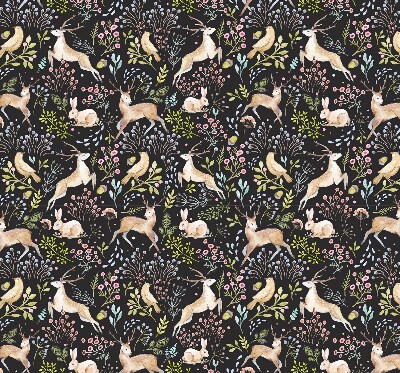 Fabric roller blind for window Roe deer birds and rabbits
