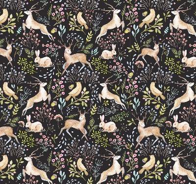 Fabric roller blind for window Roe deer birds and rabbits