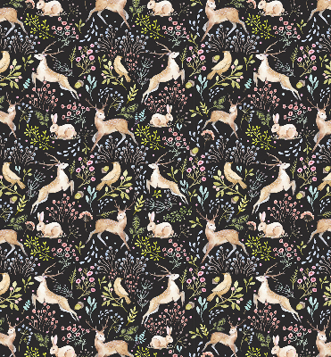 Fabric roller blind for window Roe deer birds and rabbits