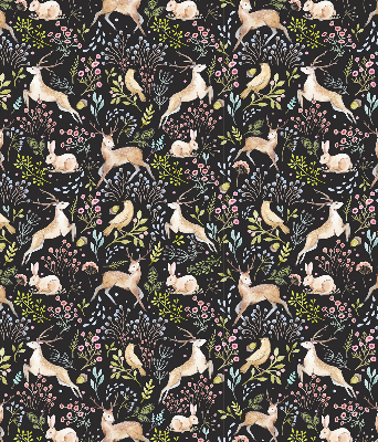 Fabric roller blind for window Roe deer birds and rabbits