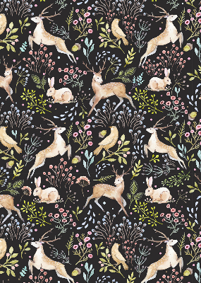 Fabric roller blind for window Roe deer birds and rabbits