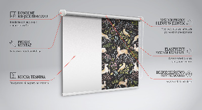 Fabric roller blind for window Roe deer birds and rabbits