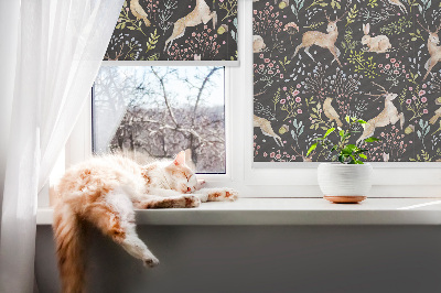 Fabric roller blind for window Roe deer birds and rabbits