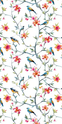 Blackout roller blind with a birds on twigs pattern