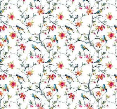 Blackout roller blind with a birds on twigs pattern