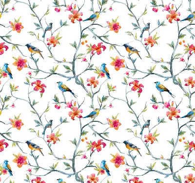 Blackout roller blind with a birds on twigs pattern