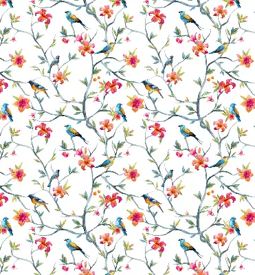 Blackout roller blind with a birds on twigs pattern