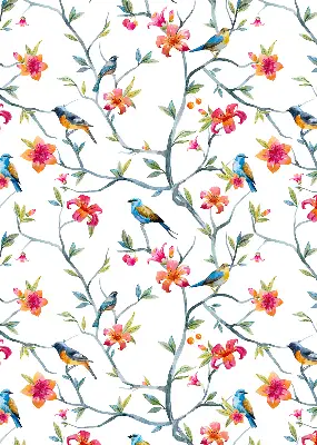Blackout roller blind with a birds on twigs pattern