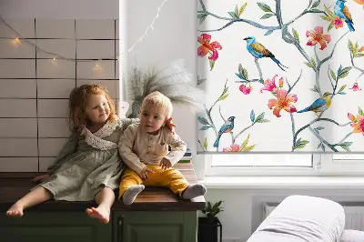 Blackout roller blind with a birds on twigs pattern