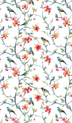 Blackout roller blind with a birds on twigs pattern