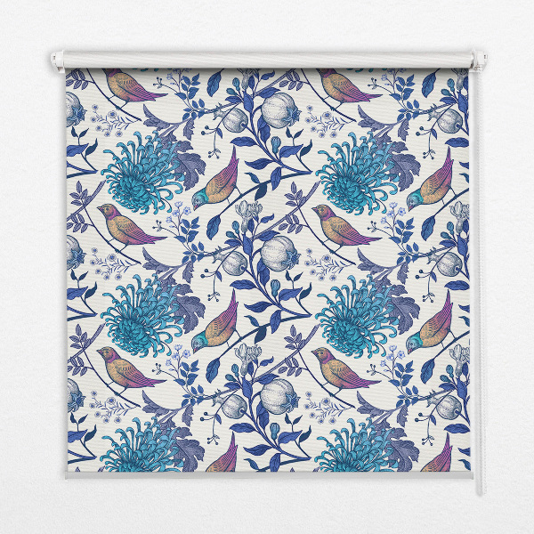 Blackout roller blind for window Blue tree flowers