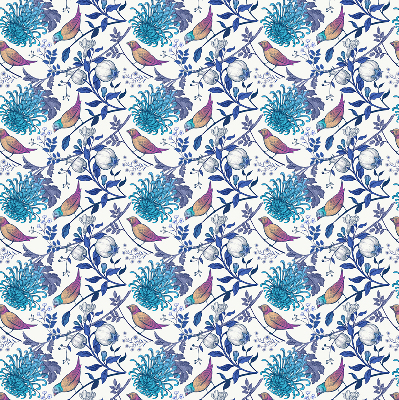 Blackout roller blind for window Blue tree flowers