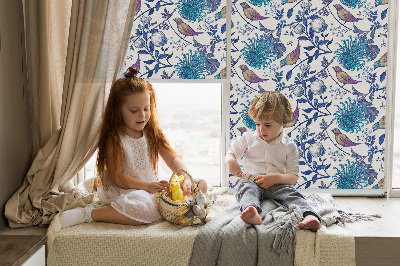 Blackout roller blind for window Blue tree flowers