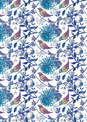 Blackout roller blind for window Blue tree flowers