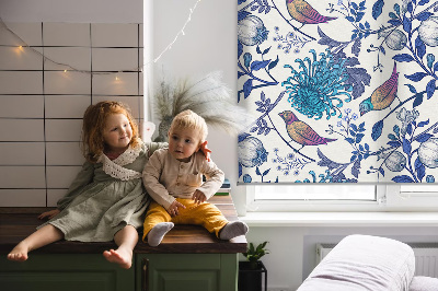 Blackout roller blind for window Blue tree flowers