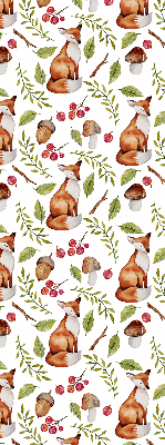 Blackout roller blind with foxes, mushrooms, and leaves print