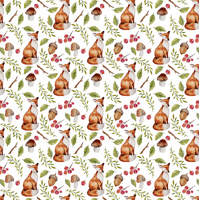 Blackout roller blind with foxes, mushrooms, and leaves print