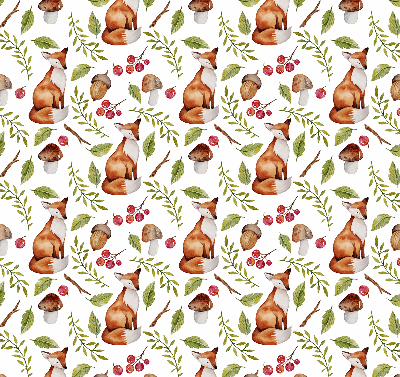 Blackout roller blind with foxes, mushrooms, and leaves print