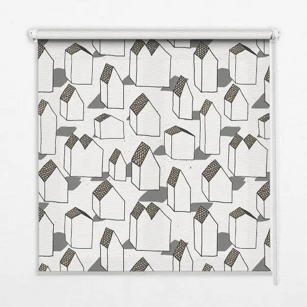 Fabric roller blind for windows in white houses print