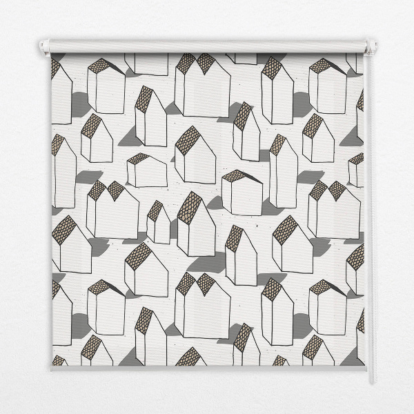Fabric roller blind for window White houses