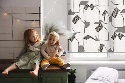 Fabric roller blind for windows in white houses print