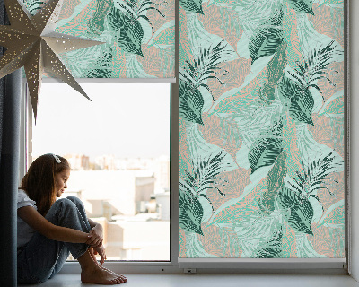 Fabric roller blind for window Tropical leaves