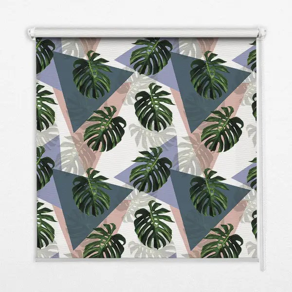 Blackout roller blind for window with botanical leaf pattern print