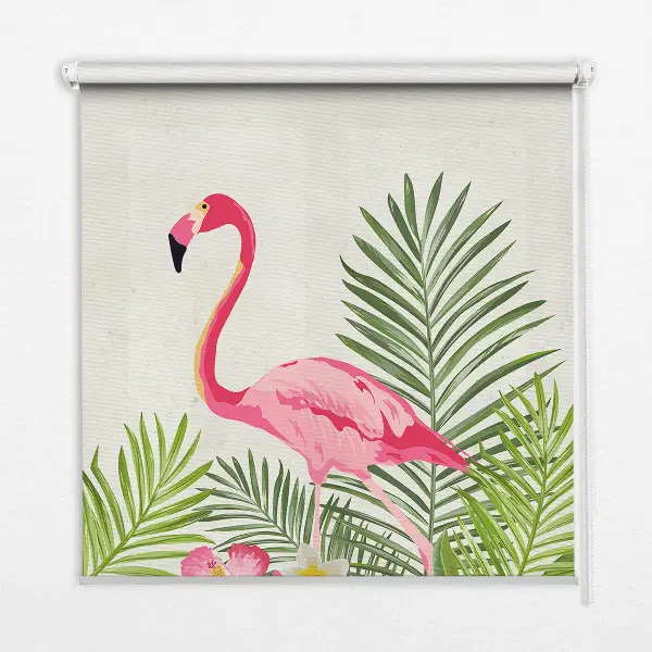 Fabric roller blind for window flamingos by the leaves print