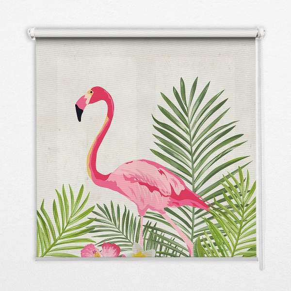 Fabric roller blind for window Flamingos by the leaves