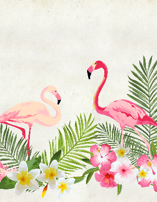 Fabric roller blind for window Flamingos by the leaves