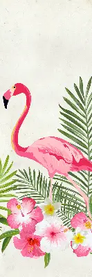 Fabric roller blind for window flamingos by the leaves print