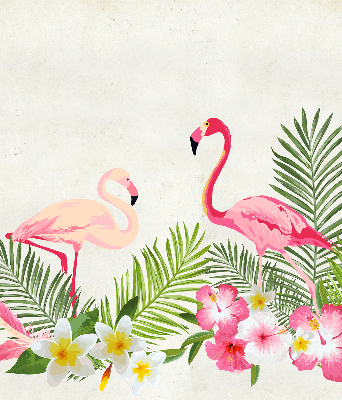 Fabric roller blind for window Flamingos by the leaves
