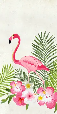 Fabric roller blind for window flamingos by the leaves print