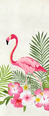Fabric roller blind for window flamingos by the leaves print