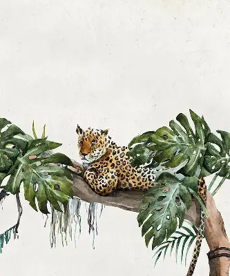 Blackout roller blind with cheetahs on a branch pattern