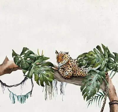 Blackout roller blind with cheetahs on a branch pattern