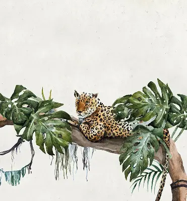 Blackout roller blind with cheetahs on a branch pattern