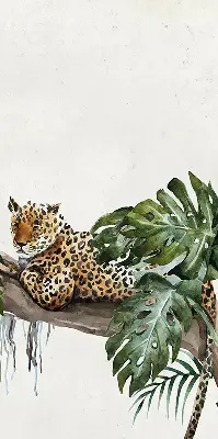 Blackout roller blind with cheetahs on a branch pattern