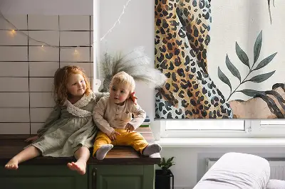 Blackout roller blind with cheetahs on a branch pattern