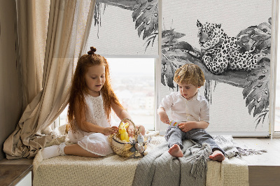 Blackout roller blind for window Drawn cheetahs on a branch