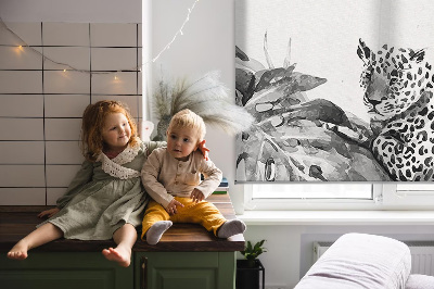 Blackout roller blind for window Drawn cheetahs on a branch