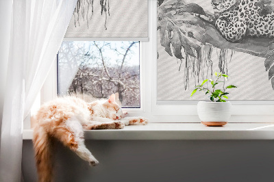 Blackout roller blind for window Drawn cheetahs on a branch