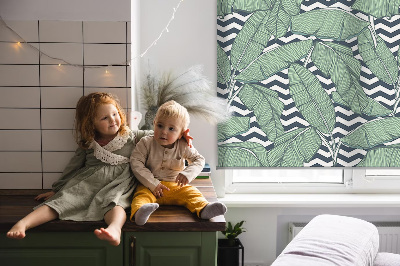 Blackout roller blind for window Palm leaves on a black and white background